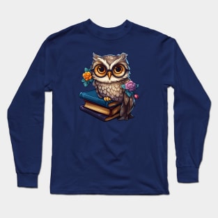 Owl with books studying floral Long Sleeve T-Shirt